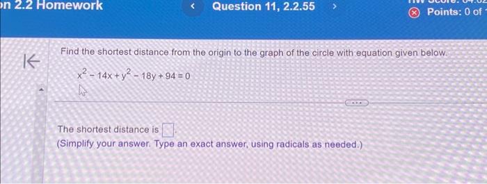 Solved Find the shortest distance from the origin to the | Chegg.com