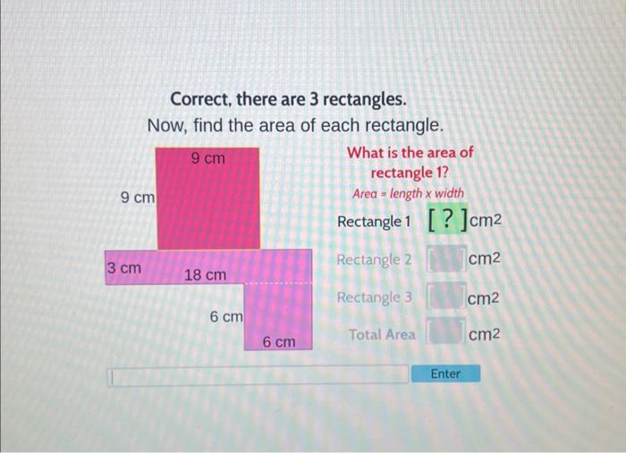 Solved Correct, there are 3 rectangles. Now, find the area | Chegg.com