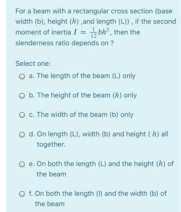 Solved For a beam with a rectangular cross section (base | Chegg.com
