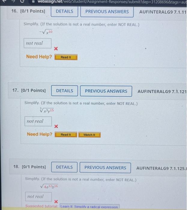 Solved Simplify. (If the solution is not a real number, | Chegg.com