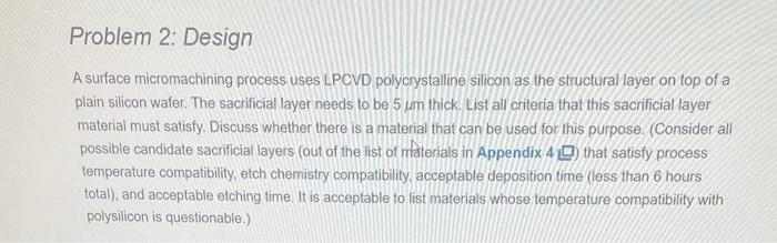Solved Problem 2 Design A Surface Micromachining Process 5189