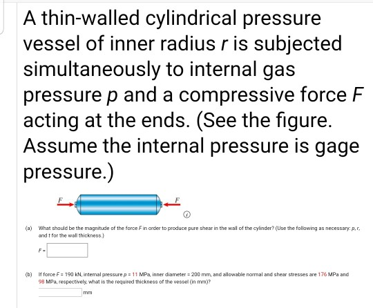 Solved A thin-walled cylindrical pressure vessel of inner | Chegg.com