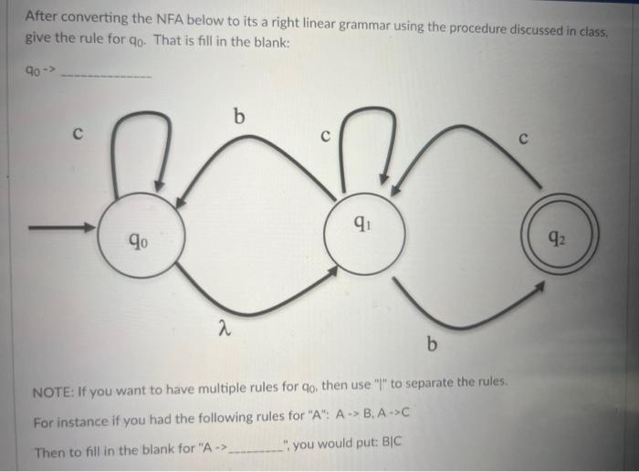 Solved After converting the NFA below to its a right linear | Chegg.com