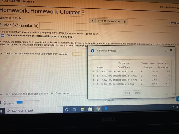 Solved 1500, W21 Section 1 Michelle Kelson & Homework: | Chegg.com