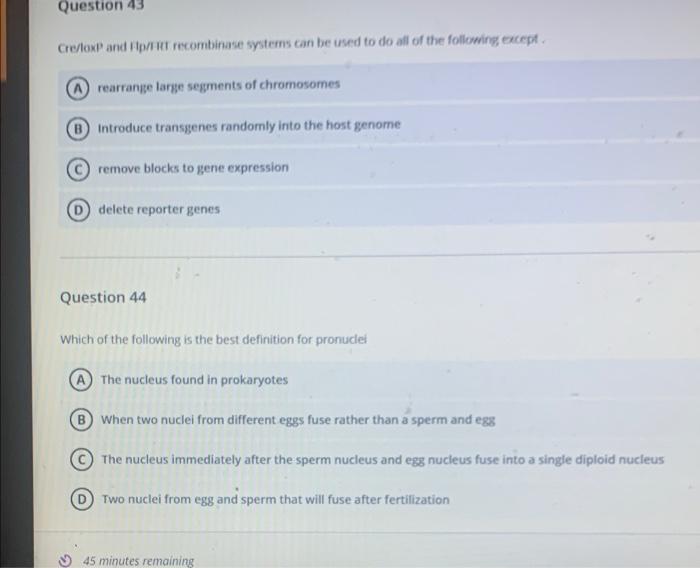Solved Question 43 Cre loxP And Put Recombinase Systems Can Chegg