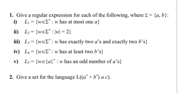 Solved 1. Give A Regular Expression For Each Of The | Chegg.com