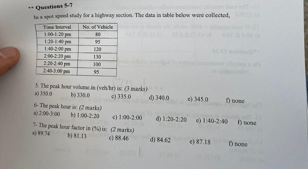 Solved ** Questions 5-7 In a spot speed study for a highway | Chegg.com