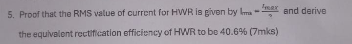 Rms Proof Solved Proof that the RMS value of current for HWR is given | Chegg.com
