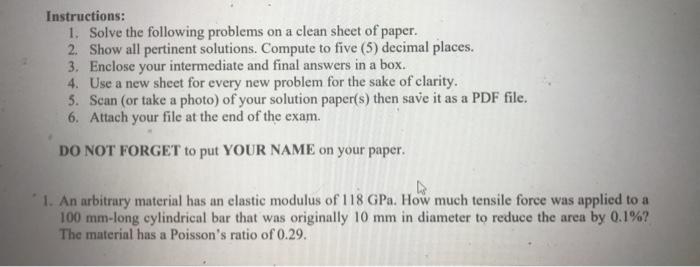 Instructions: 1. Solve the following problems on a | Chegg.com
