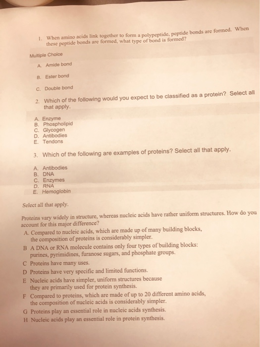 Solved 1. When amino acids link together to form a