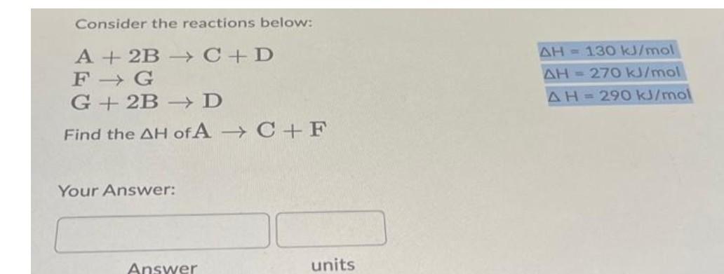 Solved Consider the reactions below: A + 2B + C +D F G G + | Chegg.com