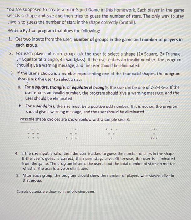Solved You are supposed to create a mini-Squid Game in this | Chegg.com