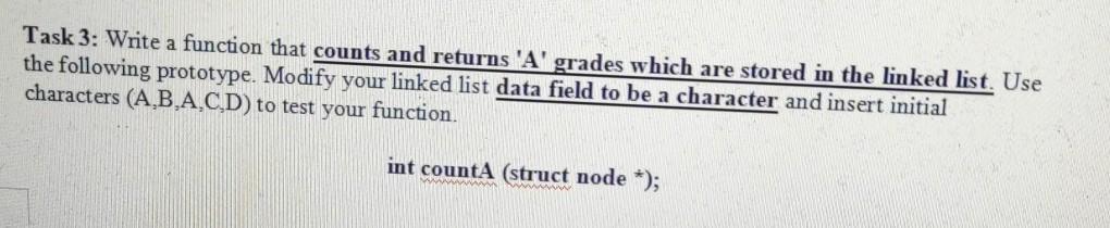 Solved Task 3: Write a function that counts and returns 'A' | Chegg.com