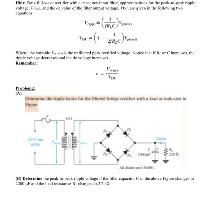 Full Wave Rectifier With Capacitor Filter Formula at Austin Koller blog