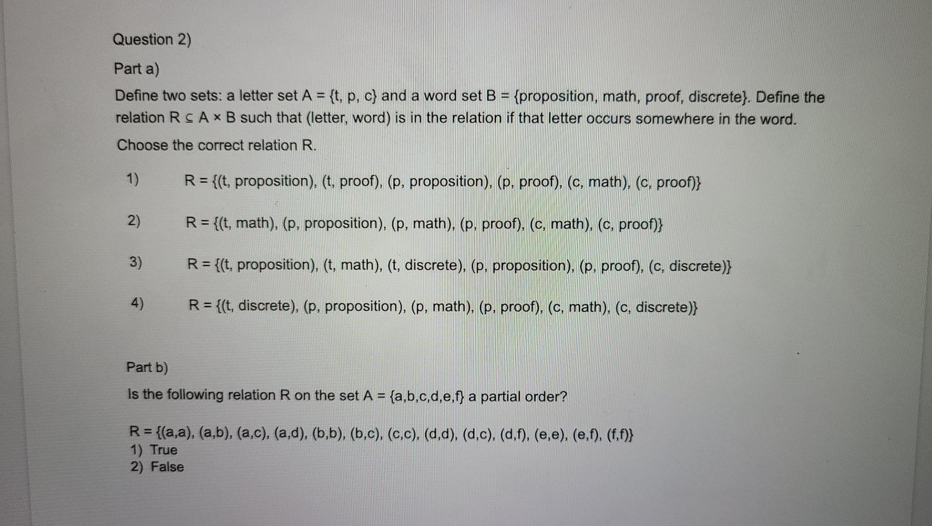 Solved Question 2) Parta) Define two sets: a letter set A = | Chegg.com