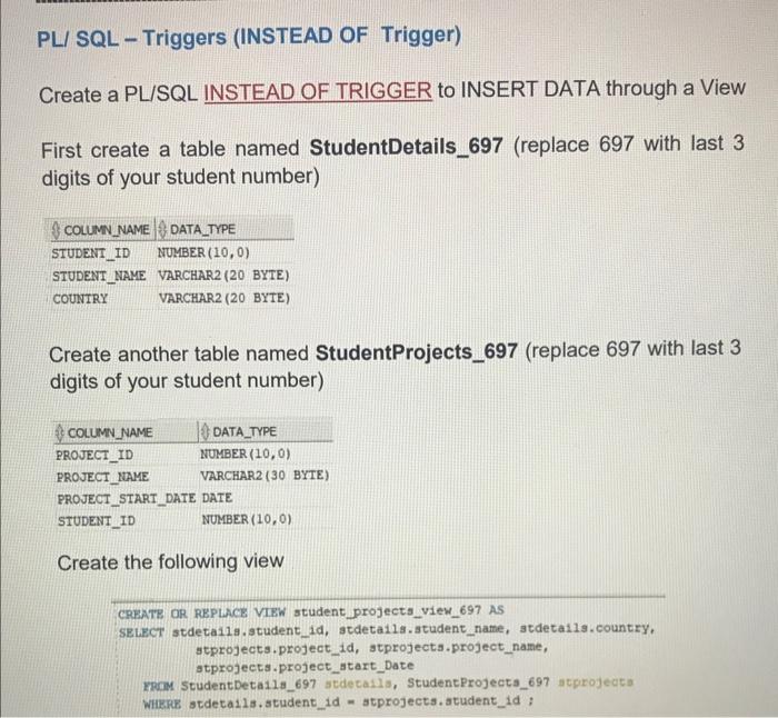 instead of trigger in pl sql