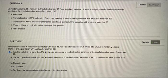 Solved 2 points Save Answer QUESTION 31 Lot random variable | Chegg.com