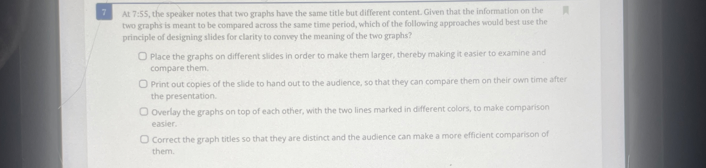 Solved At 7:55, ﻿the speaker notes that two graphs have the | Chegg.com