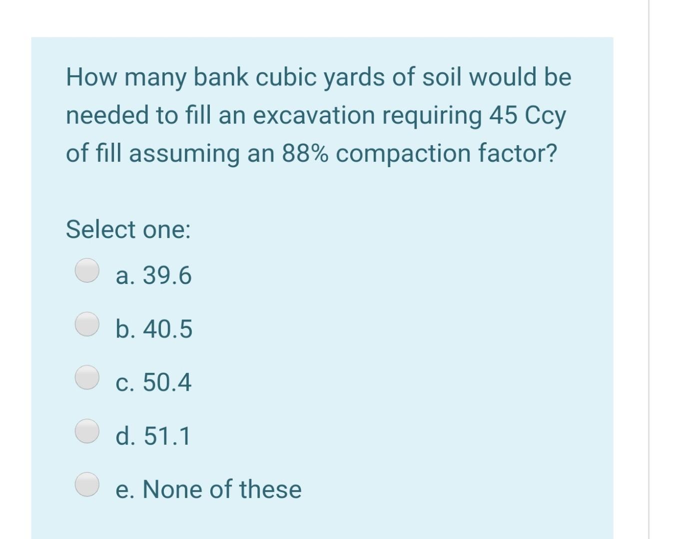 Solved How many bank cubic yards of soil would be needed to