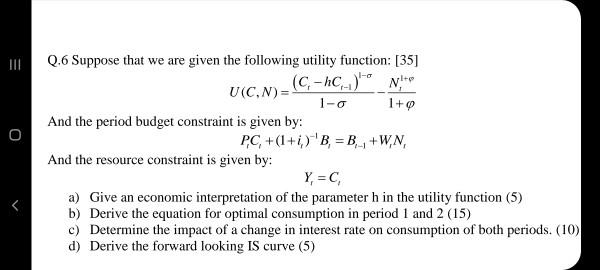 Q 6 Suppose That We Are Given The Following Utilit Chegg Com