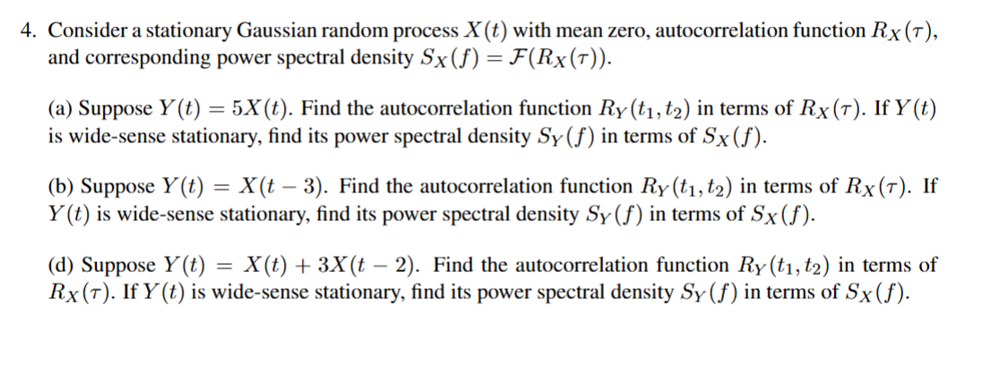Solved Consider a stationary Gaussian random process x(t) | Chegg.com