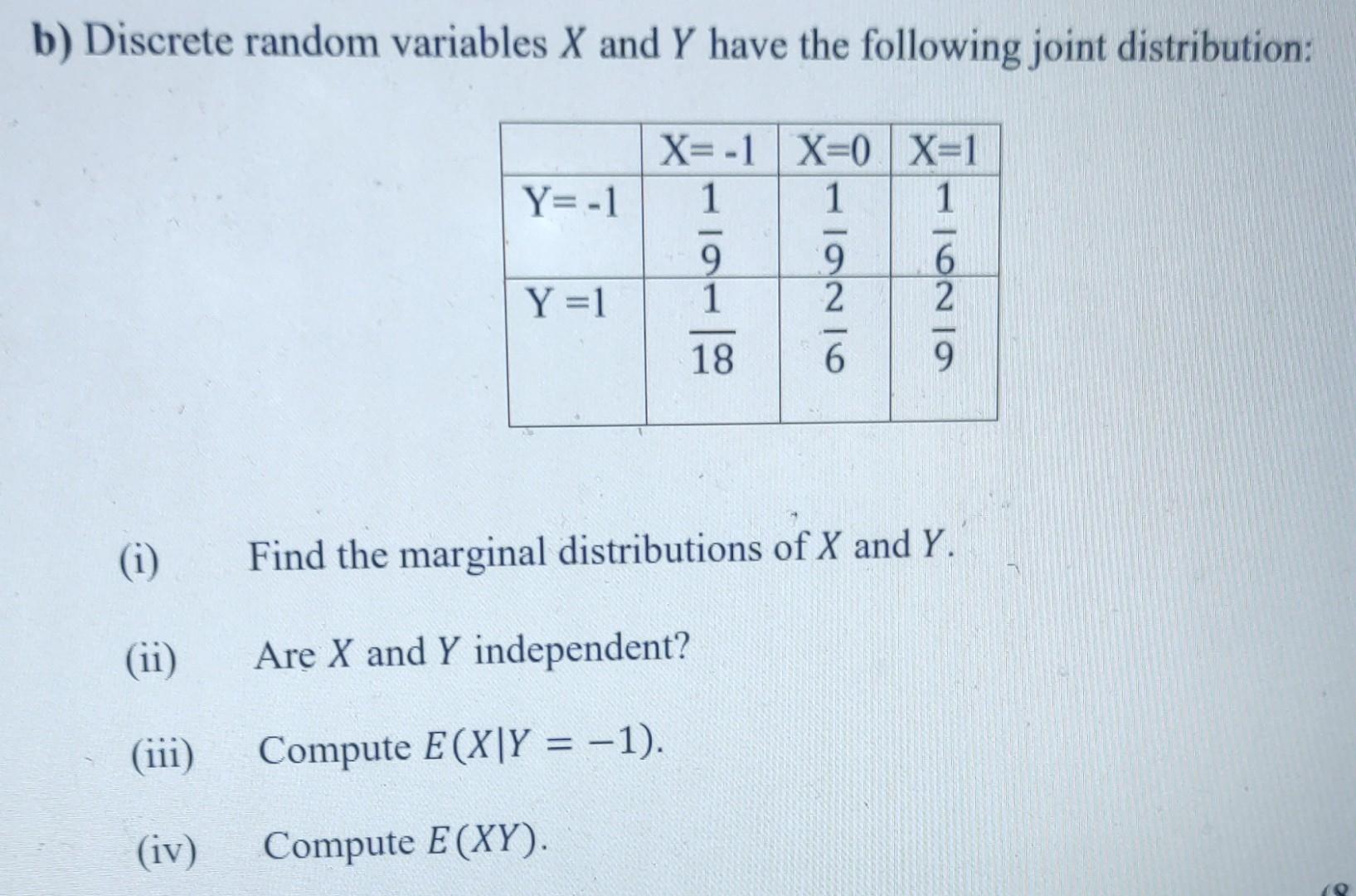 Solved B) Discrete Random Variables X And Y Have The | Chegg.com