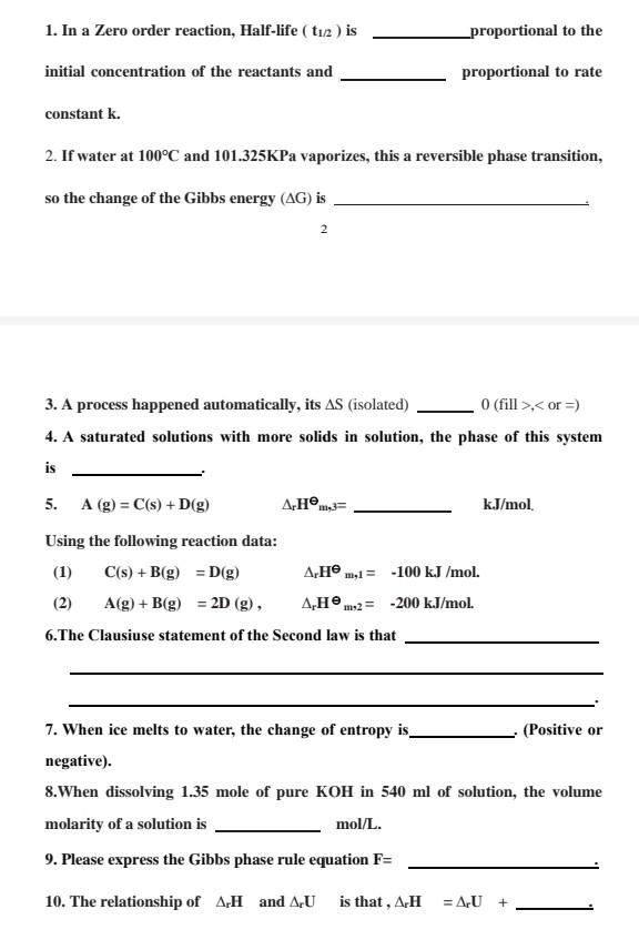 Solved 1 In A Zero Order Reaction Half Life T12 Is Chegg Com