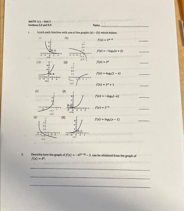 Solved MATH 111 - Unit 5 Sections 5.2 and 5.3 Name 1. Match | Chegg.com