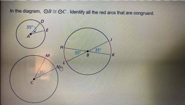 Solved In the diagram, OBOC. Identify all the red arcs that | Chegg.com