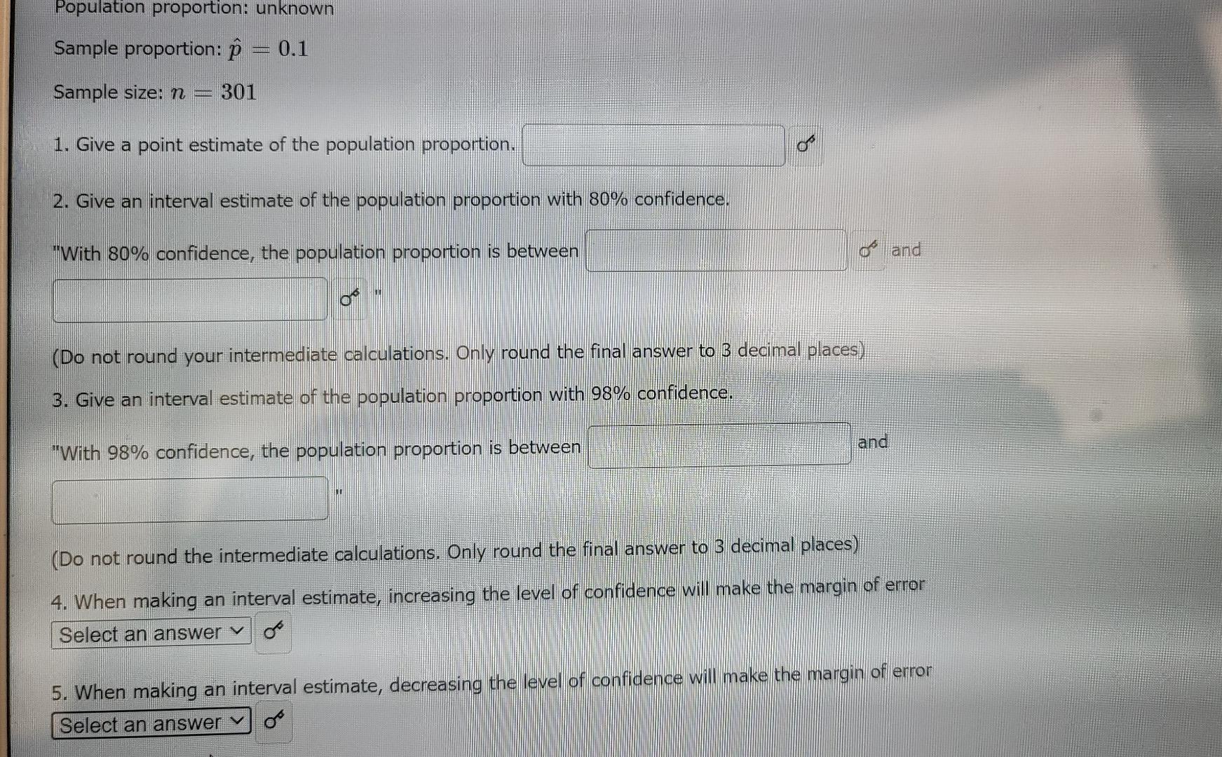 Solved Population proportion: unknown Sample proportion: p = | Chegg.com