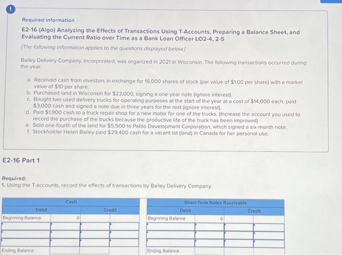 Solved Required information E2-16 (Algo) Analyzing the | Chegg.com