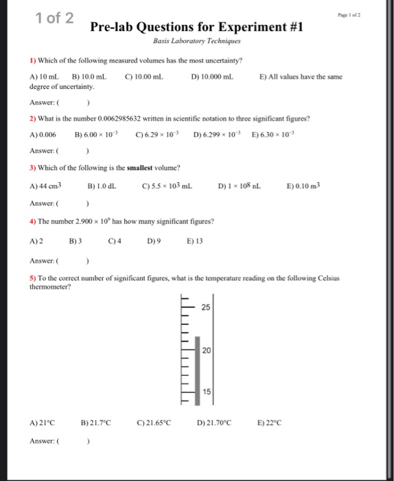 Solved 1 Of 2 Pre-lab Questions For Experiment #1 Basis | Chegg.com