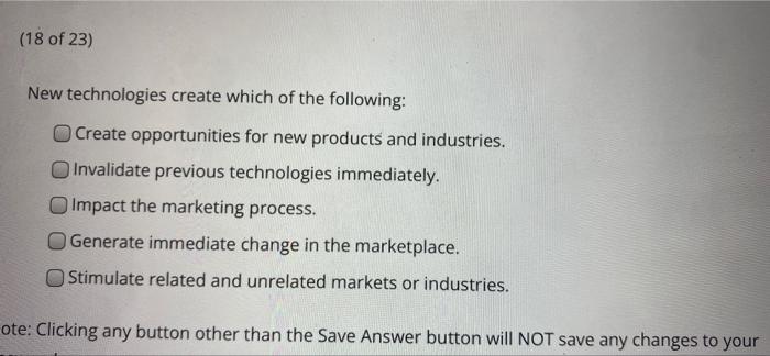Solved (18 Of 23) New Technologies Create Which Of The | Chegg.com