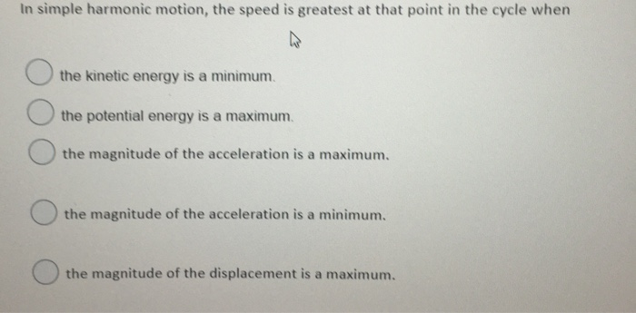 Solved: In Simple Harmonic Motion, The Speed Is Greatest A... | Chegg.com