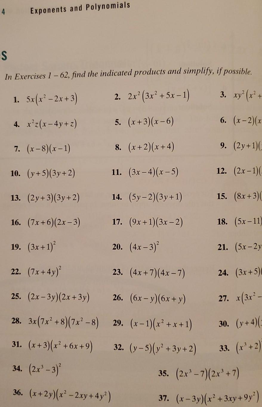 Solved 4 Exponents and Polynomials S In Exercises 1 – 62