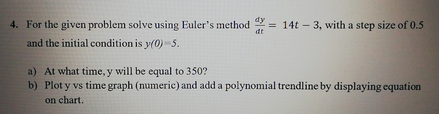 Solved 4. For the given problem solve using Euler's method y | Chegg.com