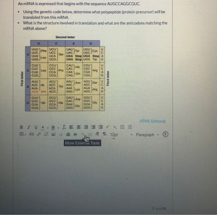 Solved An mRNA is expressed that begins with the sequence | Chegg.com