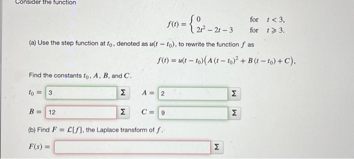 Solved Consider The Function F(t)={02t2−2t−3 For T