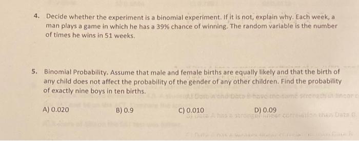 Solved 4. Decide whether the experiment is a binomial | Chegg.com