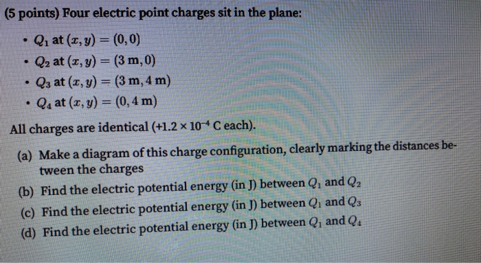 Solved (5 points) Four electric point charges sit in the | Chegg.com