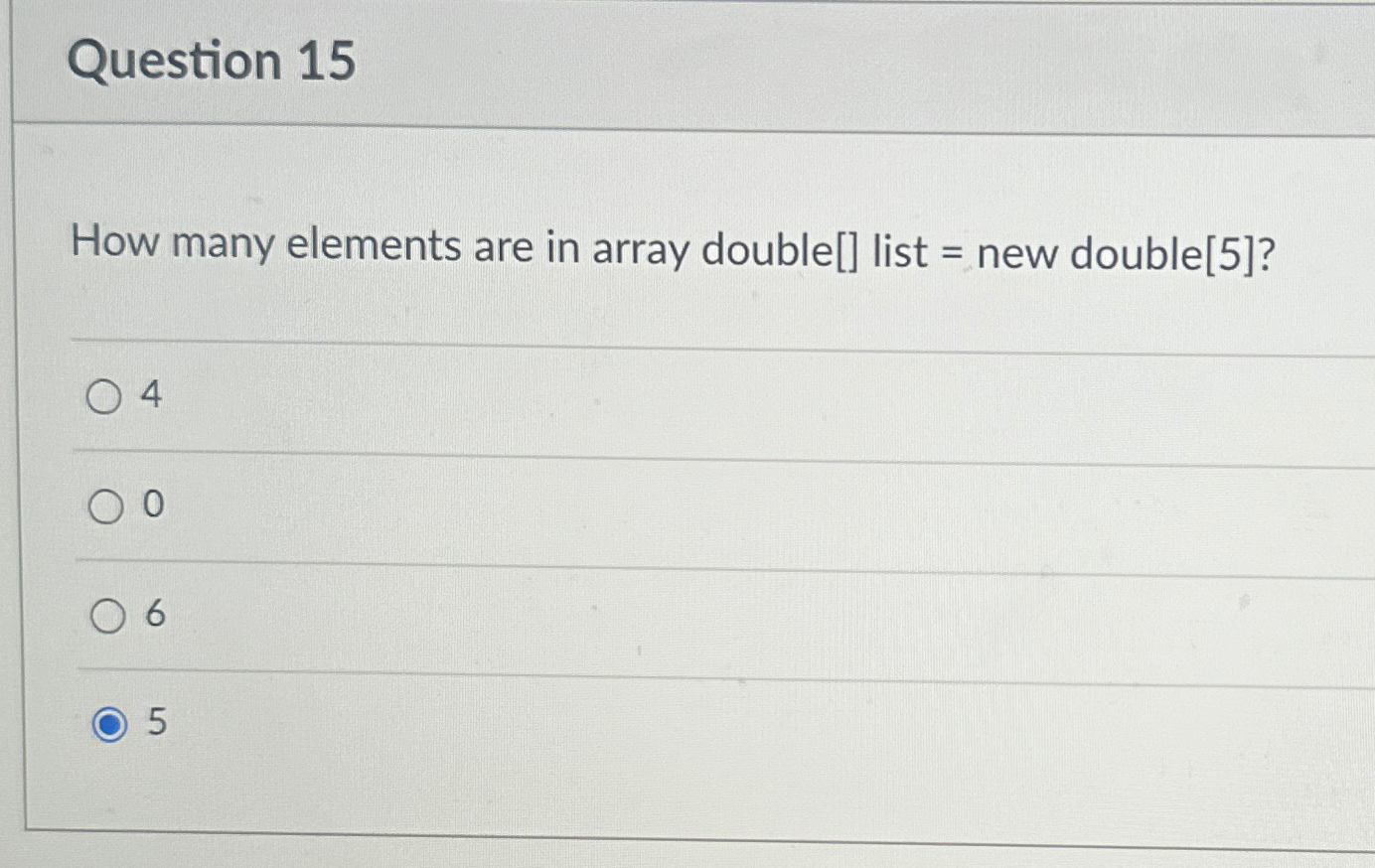 Solved Question 15How many elements are in array double[] | Chegg.com