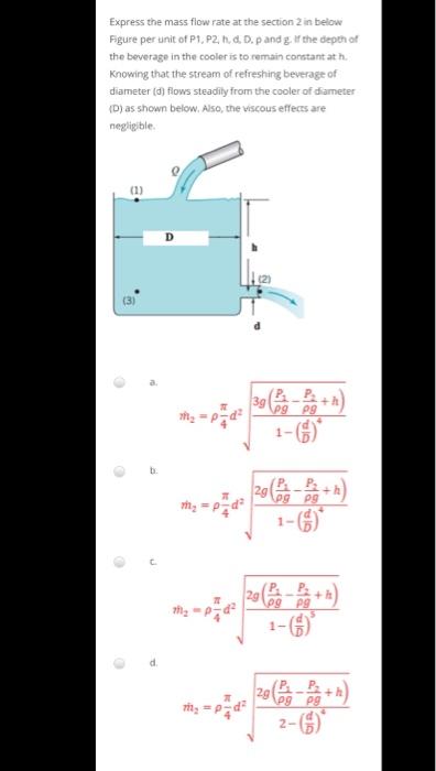 Solved Express the mass flow rate at the section 2 in below | Chegg.com