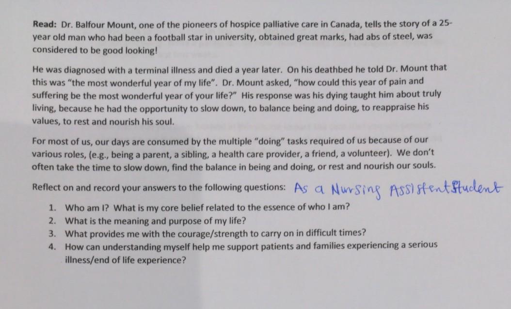 Solved Read Dr. Balfour Mount, one of the pioneers of