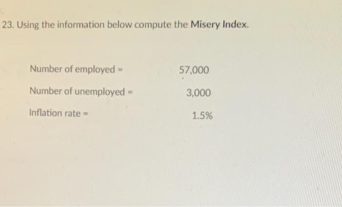 Solved 23. Using the information below compute the Misery | Chegg.com