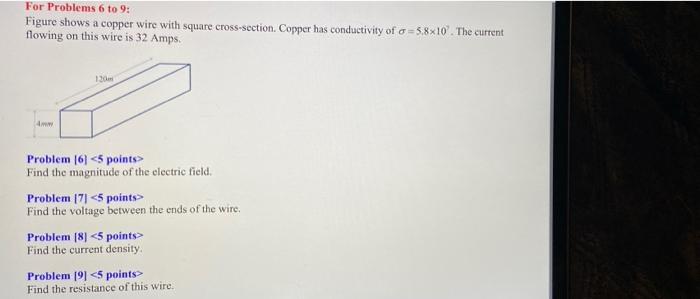 Solved For Problems 6 to 9: Figure shows a copper wire with | Chegg.com