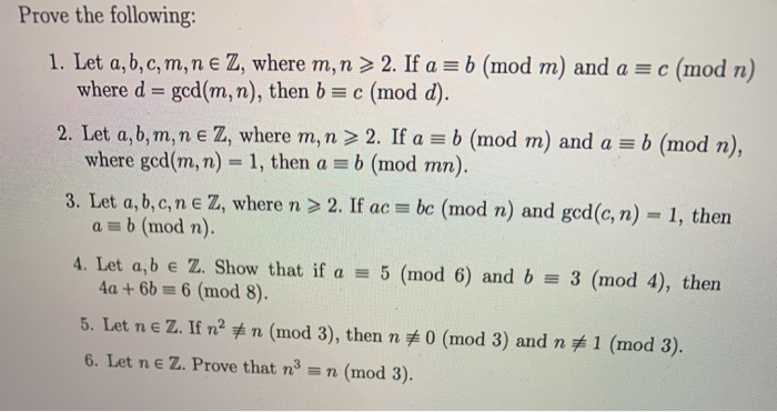 Solved Prove The Following 1 Let A B C M N E Z Where M Chegg Com