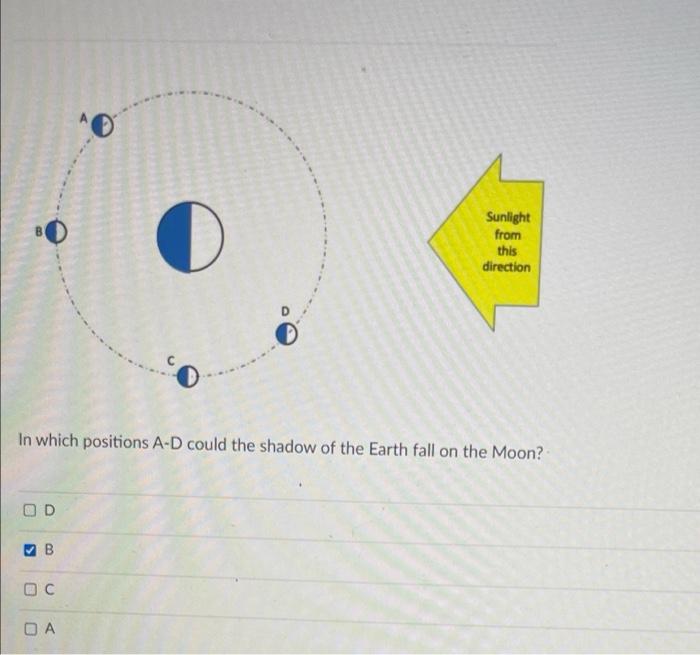 Solved B Sunlight from this direction In which positions A-D | Chegg.com