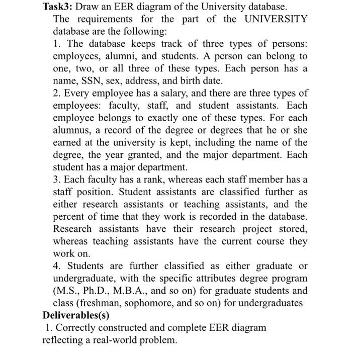 Task3: Draw an EER diagram of the University database. The requirements for the part of the UNIVERSITY database are the follo