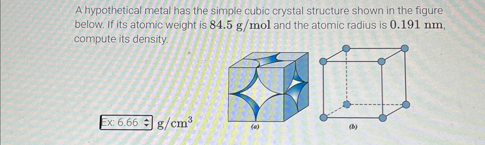 Solved A hypothetical metal has the simple cubic crystal | Chegg.com