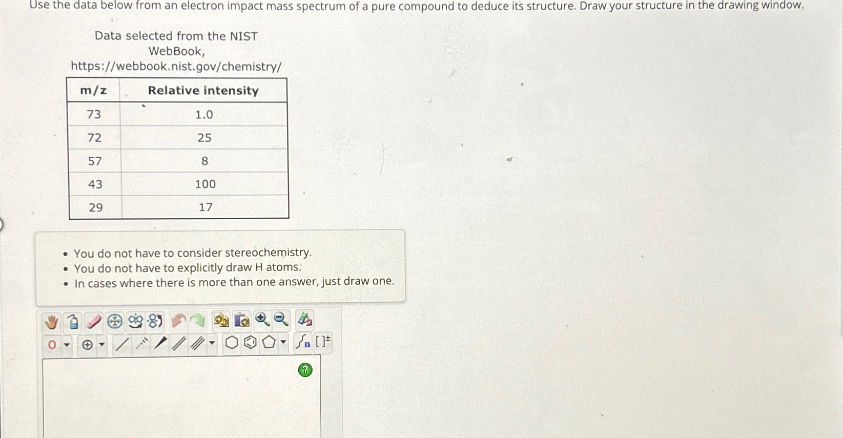 Solved Use the data below from an electron impact mass | Chegg.com